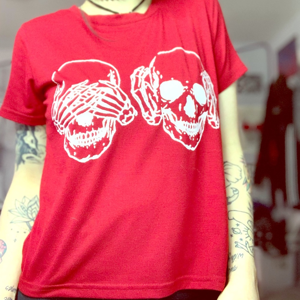 See no evil hear no evil skull shirt